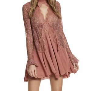 Free People Secret Origins Pieced Lace Tunic in Dusty Rose